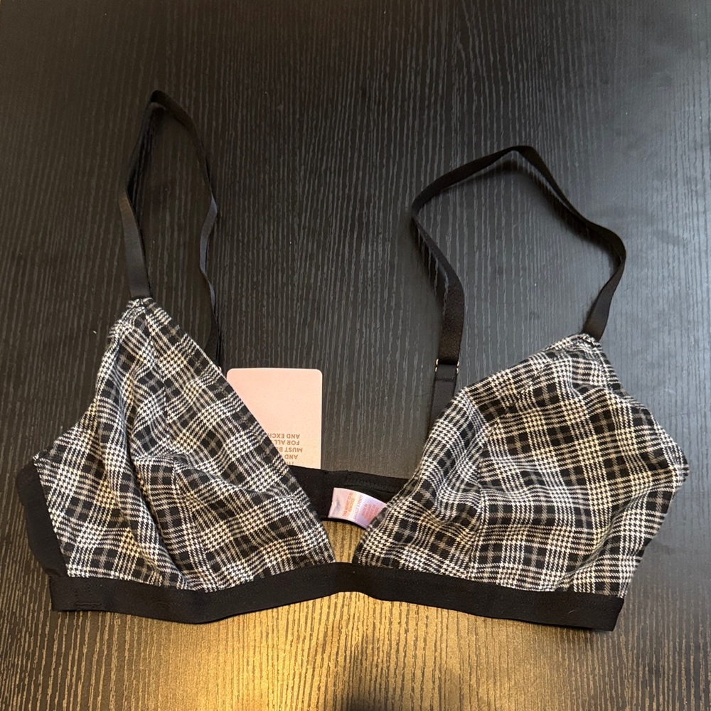 Savage Fenty // Plaid Triangle Bralette (L - Black & White)